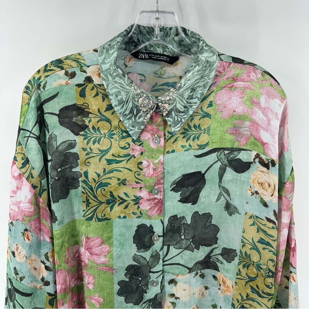 Zara Oversized Floral Patchwork Button Up Blouse … - image 2